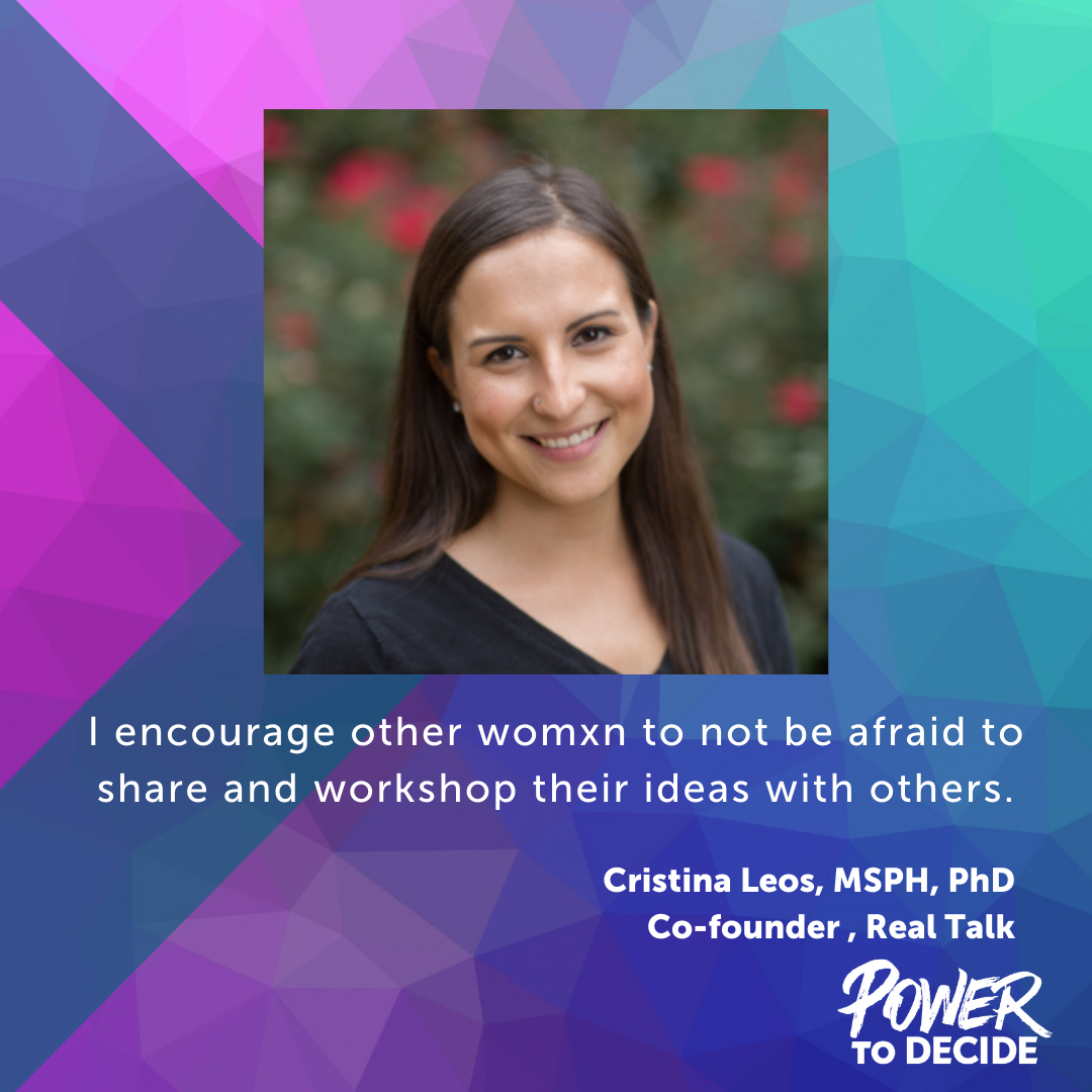 A photo of Leos and a quote from the interview, "I encourage other womxn to not be afraid to share and workshop their ideas with others."