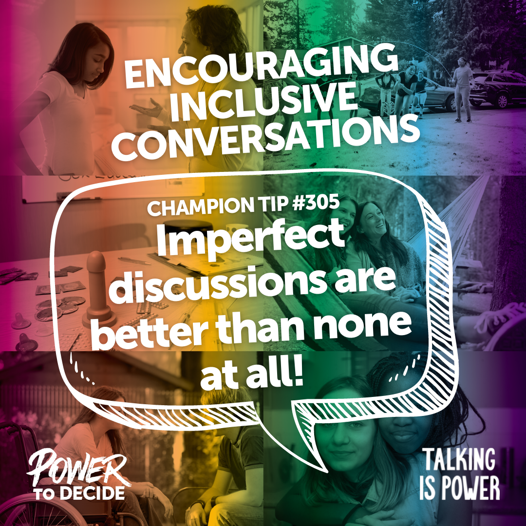 A speech bubble that reads, "Imperfect discussions are better than none  at all! "