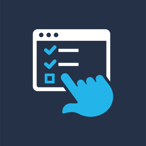 An icon of a hand hovering over a box with three options. 