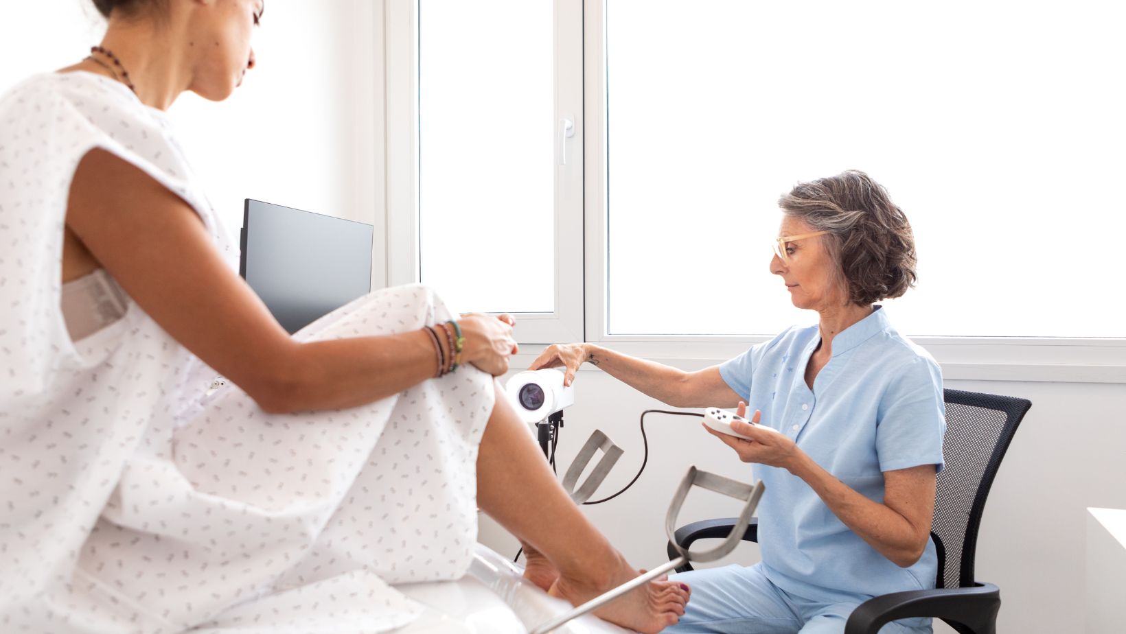 Young woman sitting in clinic