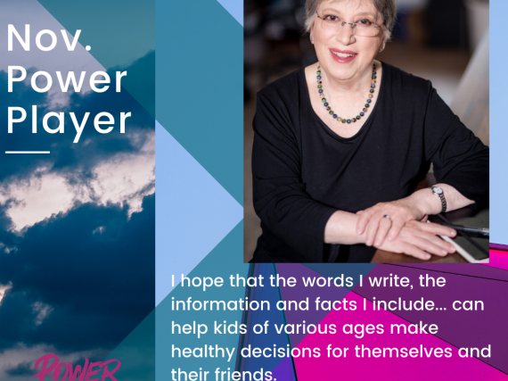 A picture of Harris alongside a quote from her interview. 