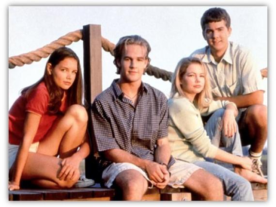 The cast of Dawson's Creek in a posed publicity photo. 