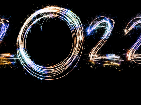 The year 2022 spelled out in sparklers. 