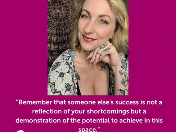 A photo of Pierce and a quote from the interview, "Remember that someone else’s success is not a reflection of your shortcomings but a demonstration of the potential to achieve in this space. "