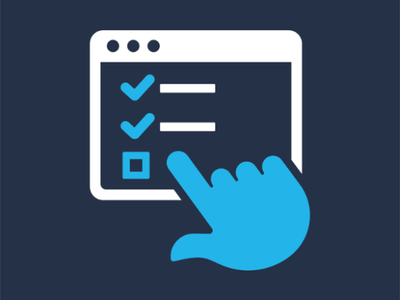 An icon of a hand hovering over a box with three options. 