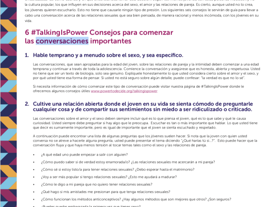 A picture of the Spanish language Talking Is Power guide